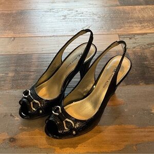 Anne Klein Black Patent Sling Back Open Toe Heel Size 8